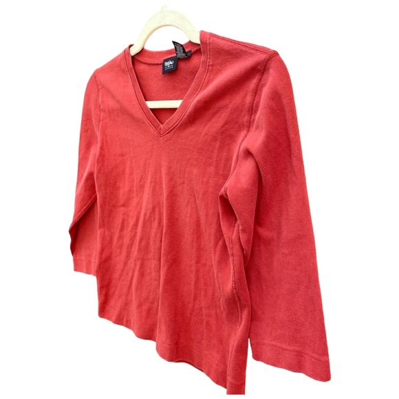 Vintage Mossimo Stretch Shirt Women’s M Orange V-Neck 3/4 Sleeves Sweatshirt szM - Picture 2 of 12